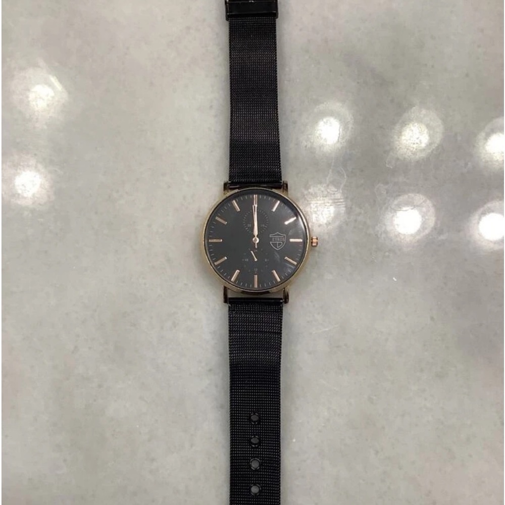 New Stainless Steel Analog Quartz Black Rose Gold Business Casual Mens Watch - Picture 12 of 13